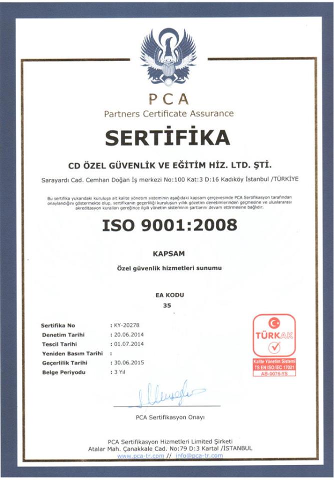 CD Özel Güvenlik ISO 9001:2008 Sertifika