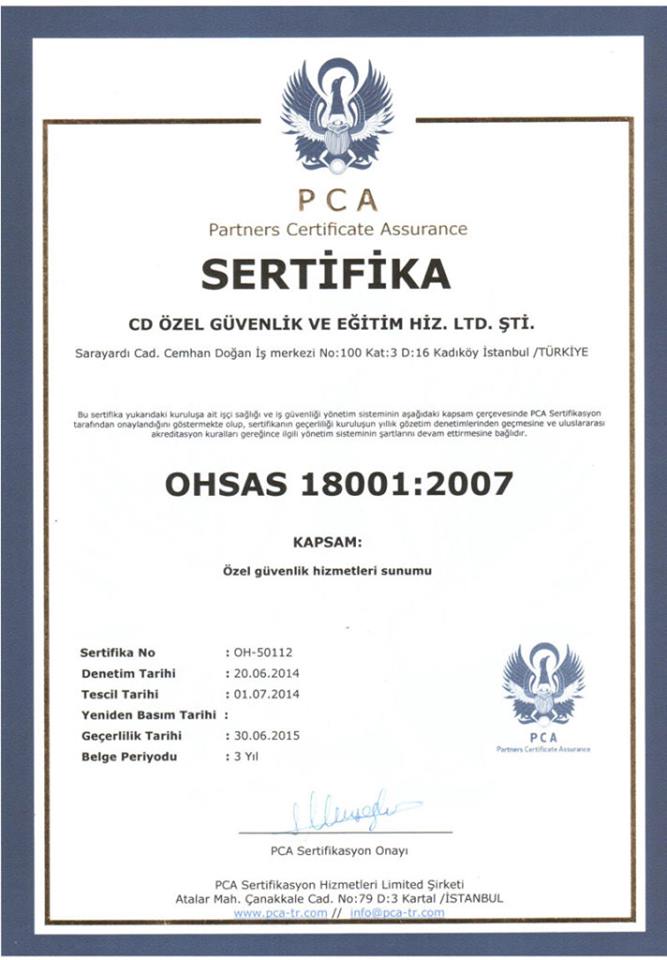 CD Özel Güvenlik OHSAS 18001:2007 Sertifika